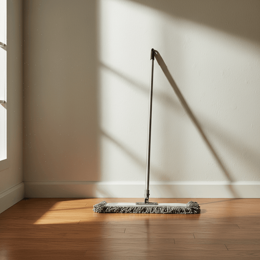 Dust mop beside a clean wood floor
