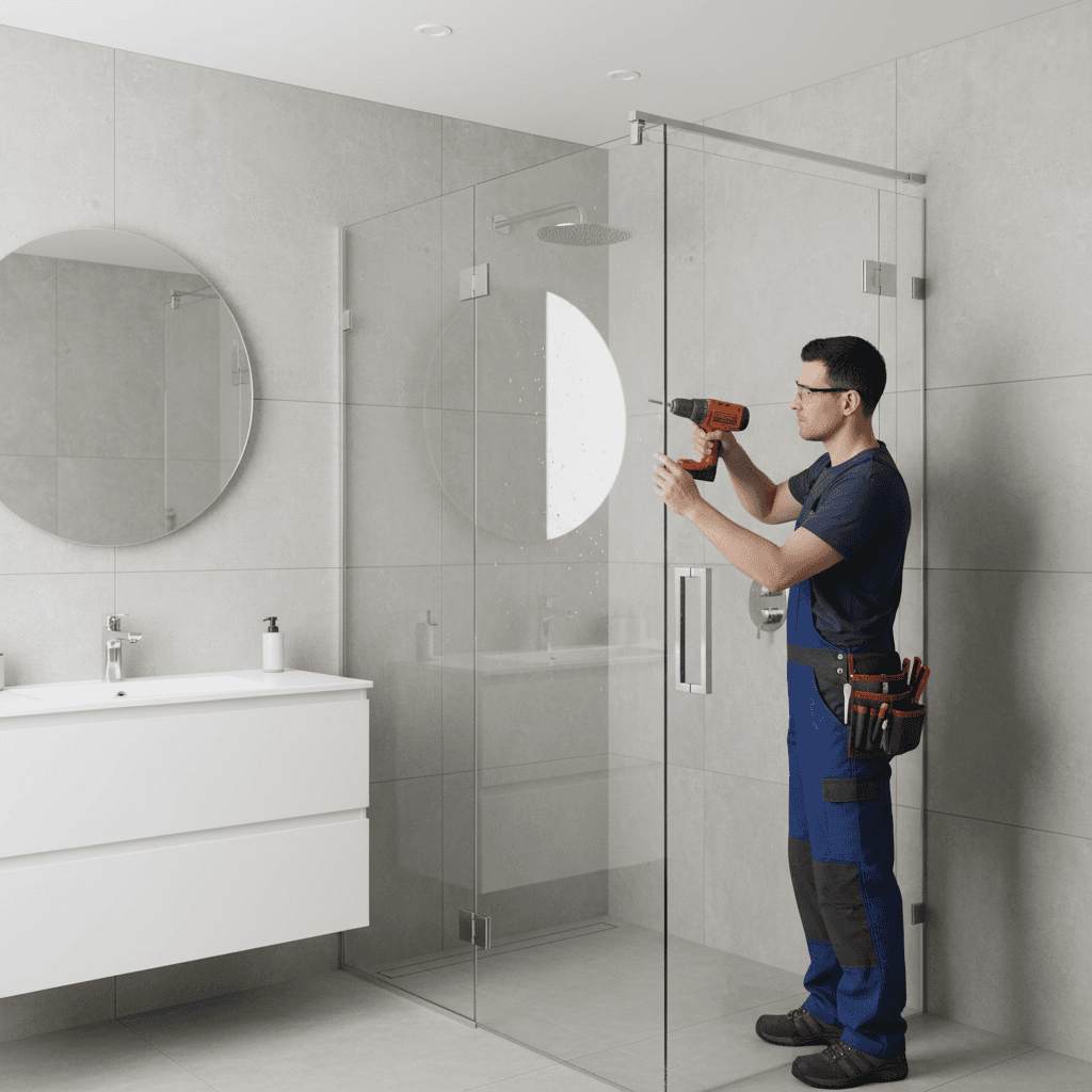 Frameless glass shower installation