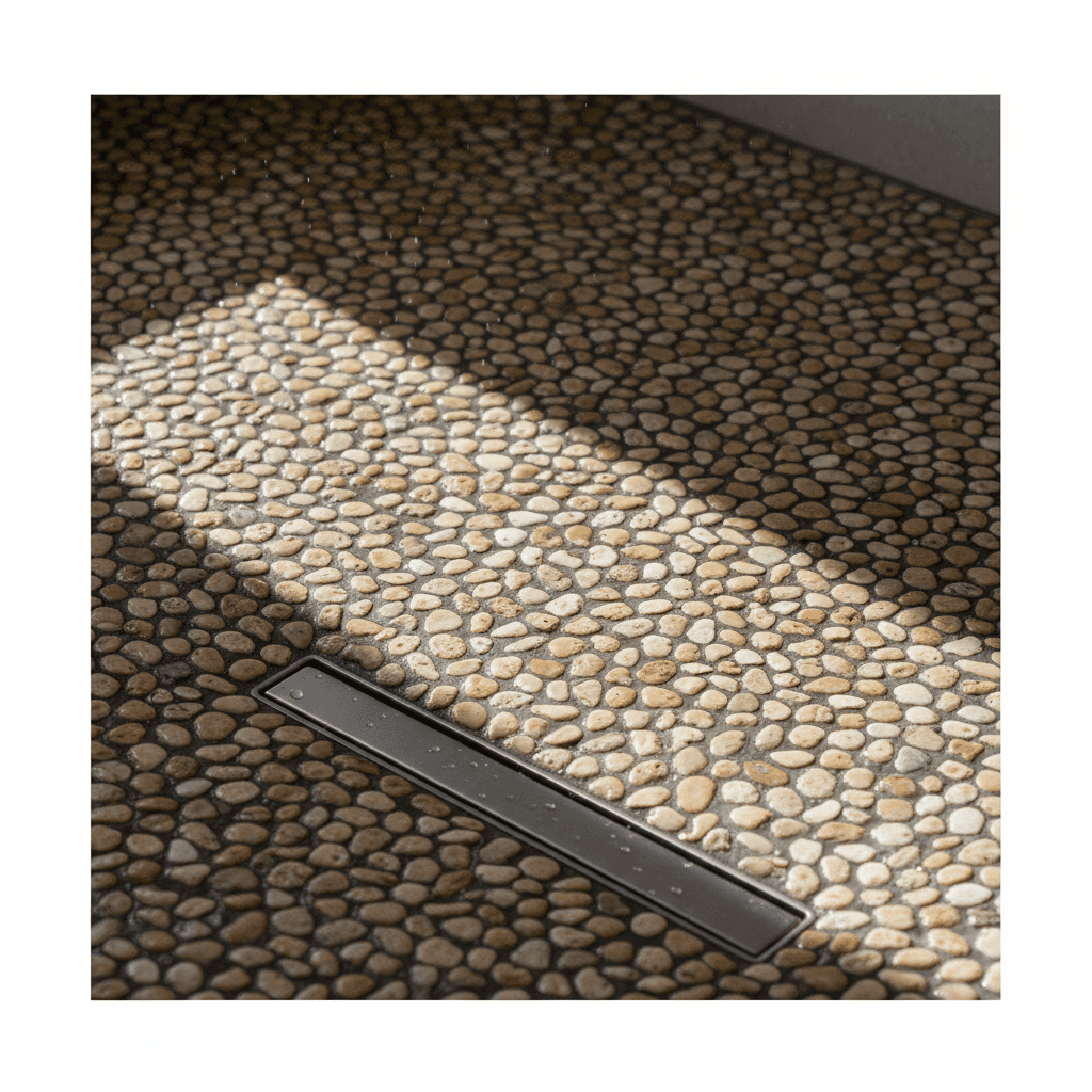 Custom tile shower floor with linear drain detail