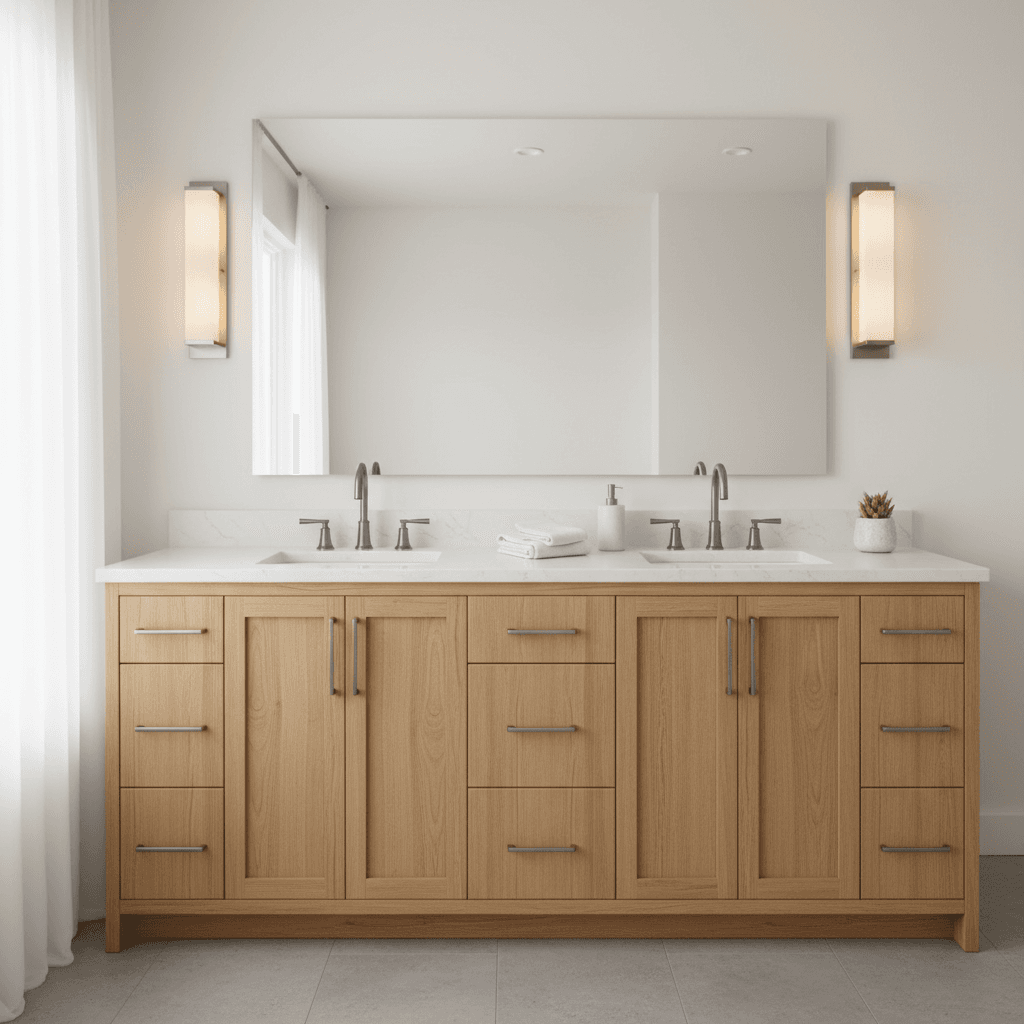 Custom double-sink vanity with quartz counter and undermount sinks