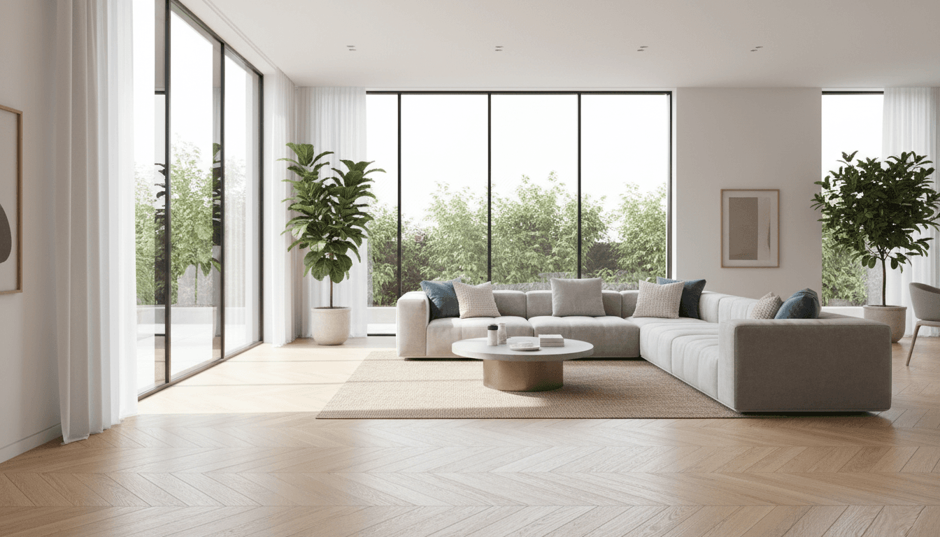 Hardwood floor installed in a modern living room