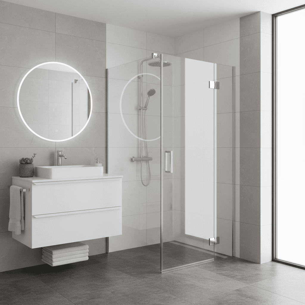 Frameless glass shower door with sleek chrome hardware