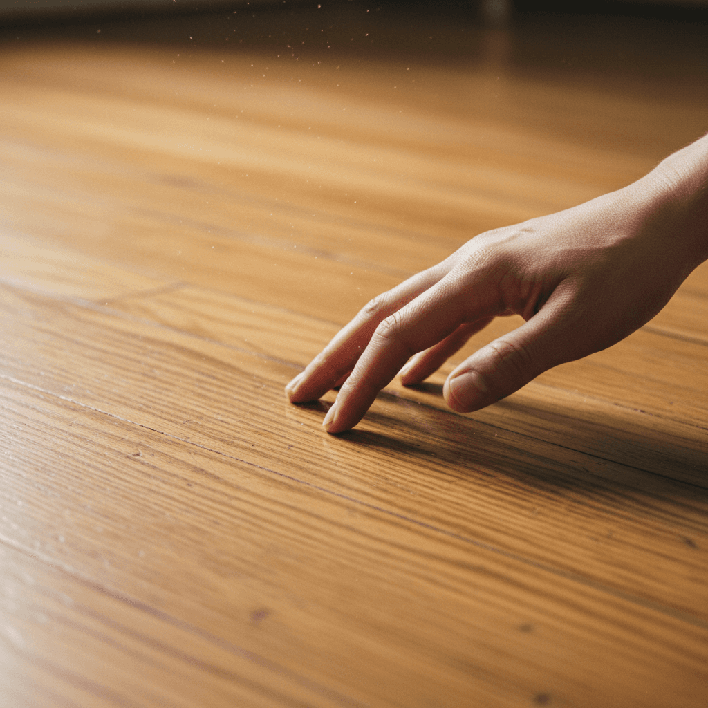 Hand touching the surface of a durable wood floor