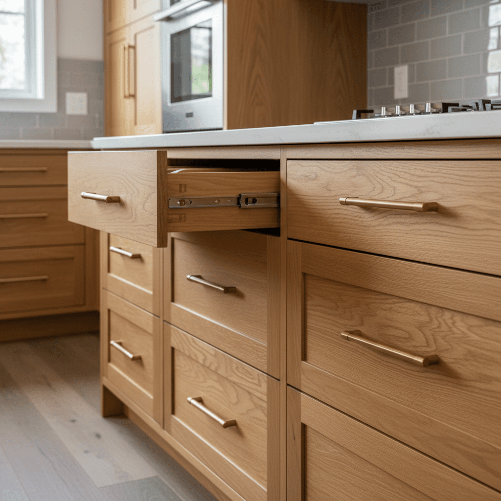 Custom wood cabinetry in a kitchen