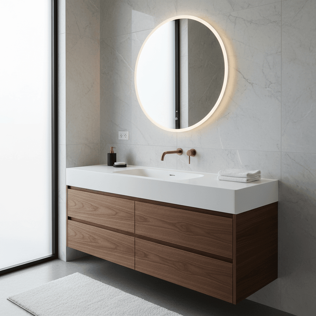 Custom vanity cabinet with integrated sink