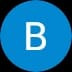 Large white uppercase letter B centered within a solid blue circular icon against black.