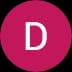 White capital letter D centered inside a solid magenta pink circular background for an icon.