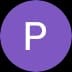 White capital letter P centered inside a solid purple circle on a black background.