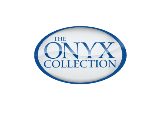 The Onyx Collection logo with blue text inside a glossy white and blue oval.